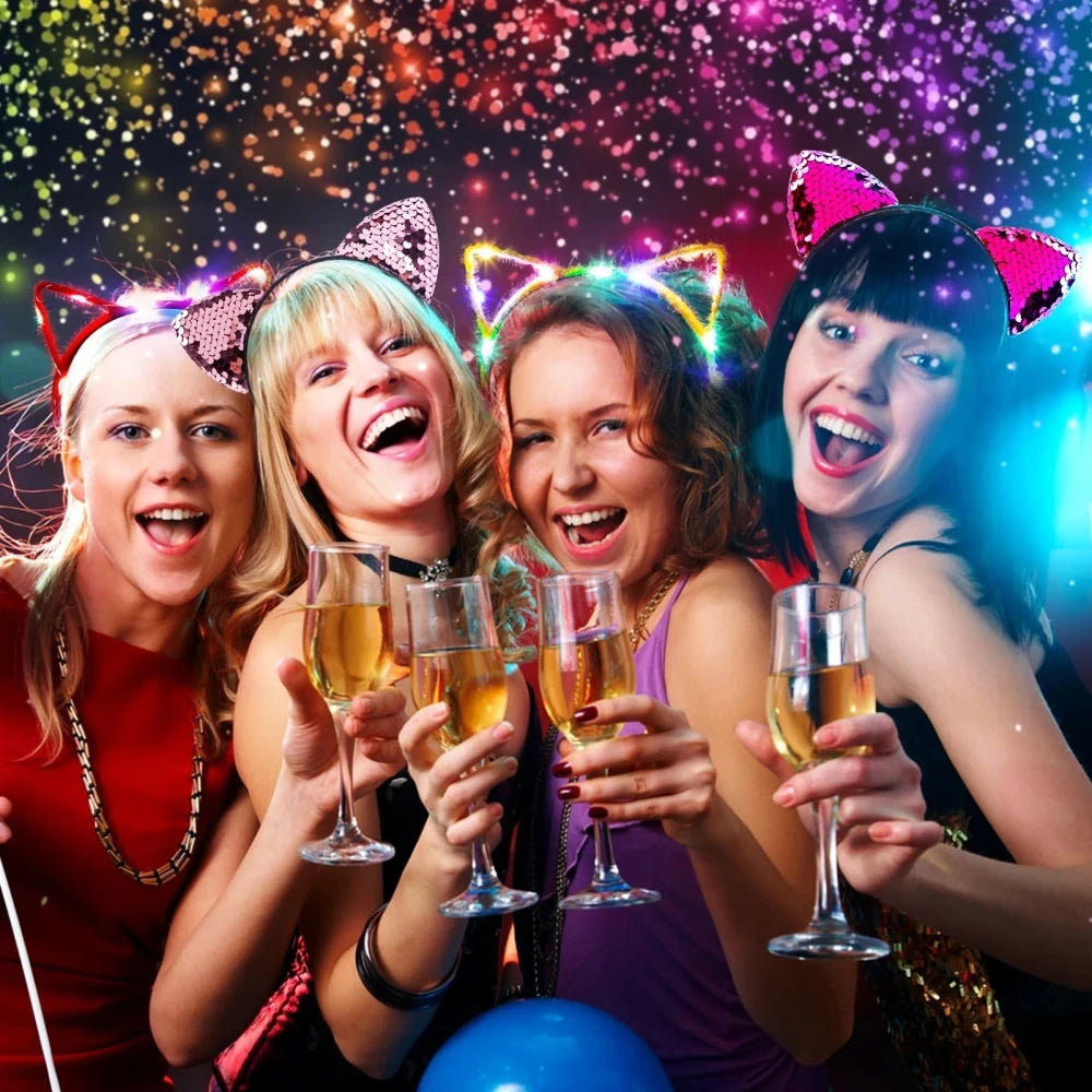 🐰🎀 Bandeaux LED Lumineux – Oreilles de Chat, Lapin ou Corne Magique