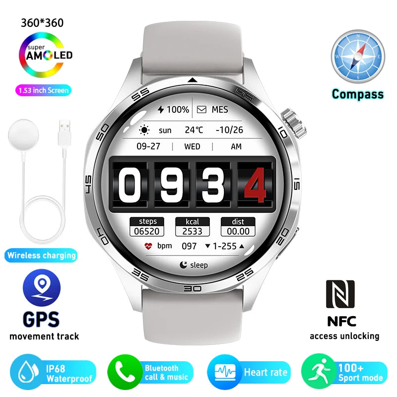 Montre connectée GT5 Pro pour homme, GPS, NDavid, écran AMOLED 360x360, fréquence cardiaque, appel Bluetooth, étanche IP67, HUAWEI 2024
