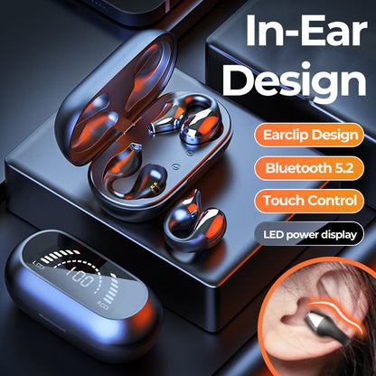Casque d'écoute à conduction osseuse avec clip d'oreille, compatible Bluetooth 5.2, hi-fi, sans fil, tactile, mains libres, antibruit, avec micro