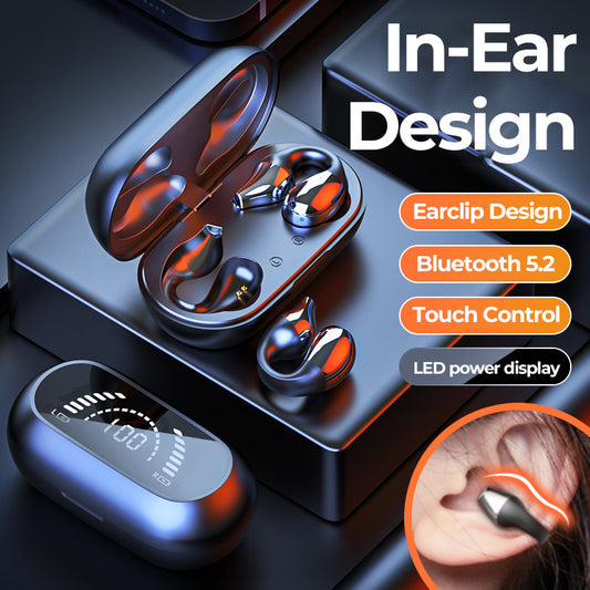 Casque d'écoute à conduction osseuse avec clip d'oreille, compatible Bluetooth 5.2, hi-fi, sans fil, tactile, mains libres, antibruit, avec micro