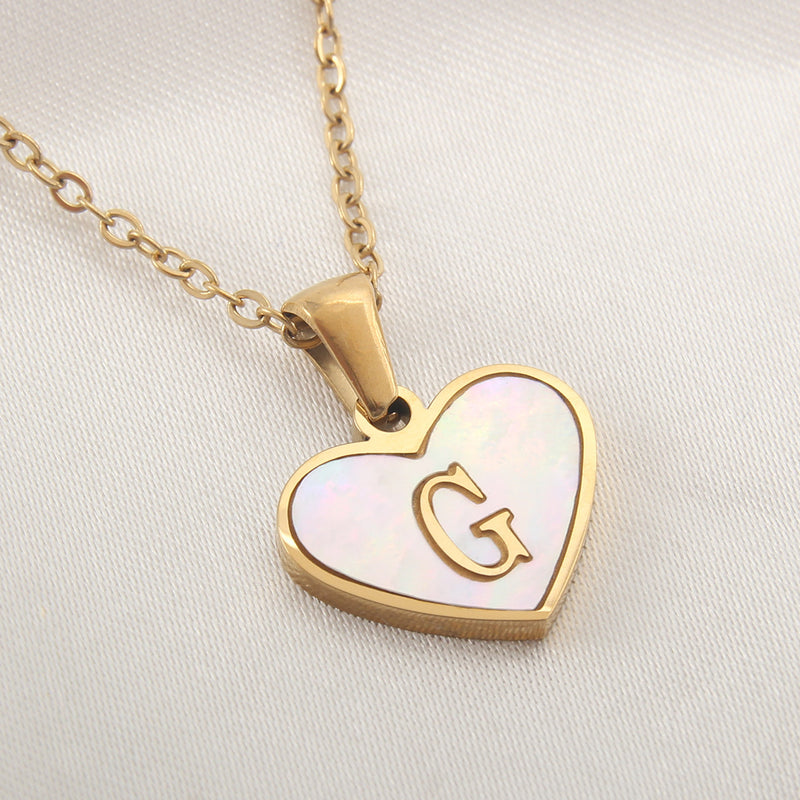 Collier 26 lettres en forme de cœur, coquillage blanc, chaîne de clavicule, tendance, personnalisé, bijoux pour femmes, Saint-Valentin
