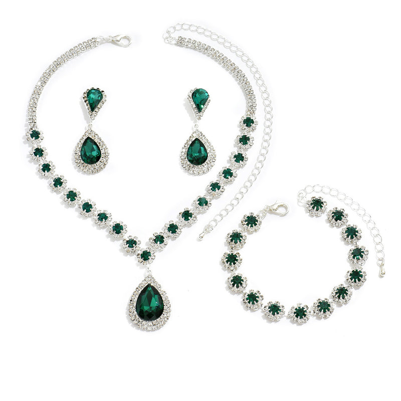 Bijoux fantaisie, bijoux de mariée, ensemble de trois pièces, collier, clous d'oreilles, bracelet