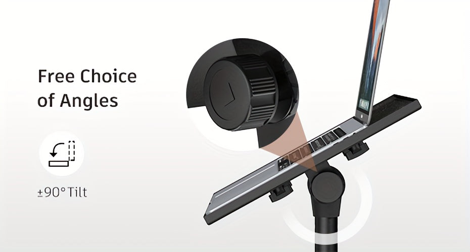 Trépied de projecteur réglable en hauteur (23,5" à 46,5") avec col de cygne et support pour téléphone et ordinateur portable.