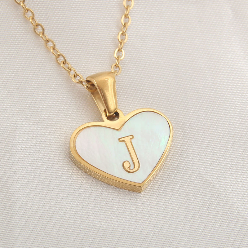 Collier 26 lettres en forme de cœur, coquillage blanc, chaîne de clavicule, tendance, personnalisé, bijoux pour femmes, Saint-Valentin