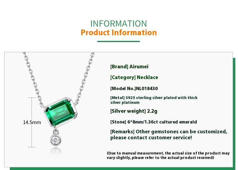 Collier simple et géométrique en argent sterling S925 avec pierres précieuses colorées et émeraude