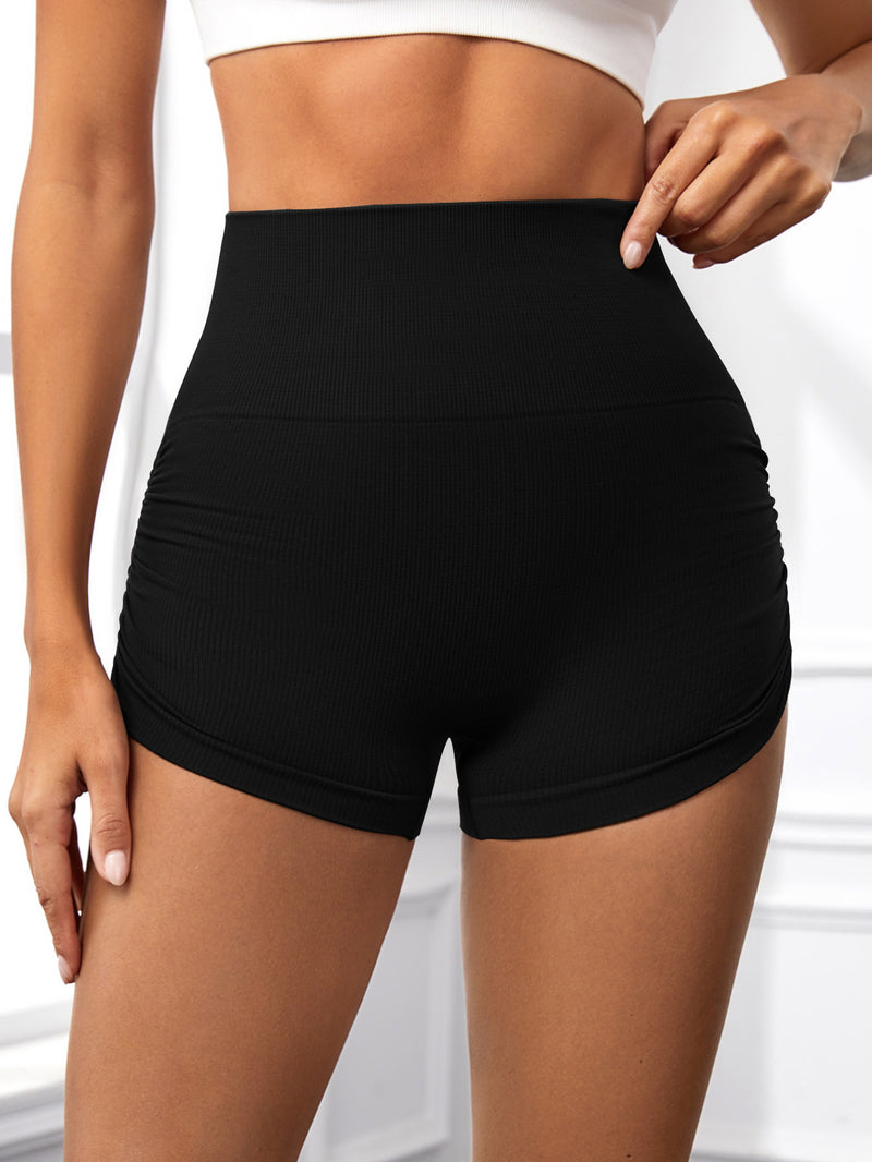 Short d'entraînement pour femme, taille haute, effet froissé, effet lifting des fesses, pour le yoga, la gym, sans coutures