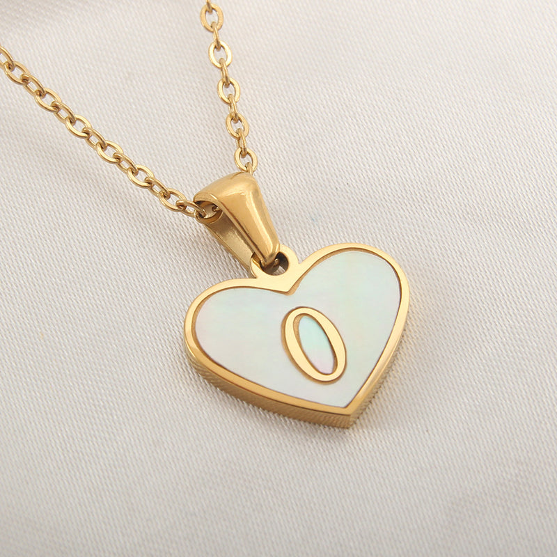 Collier 26 lettres en forme de cœur, coquillage blanc, chaîne de clavicule, tendance, personnalisé, bijoux pour femmes, Saint-Valentin