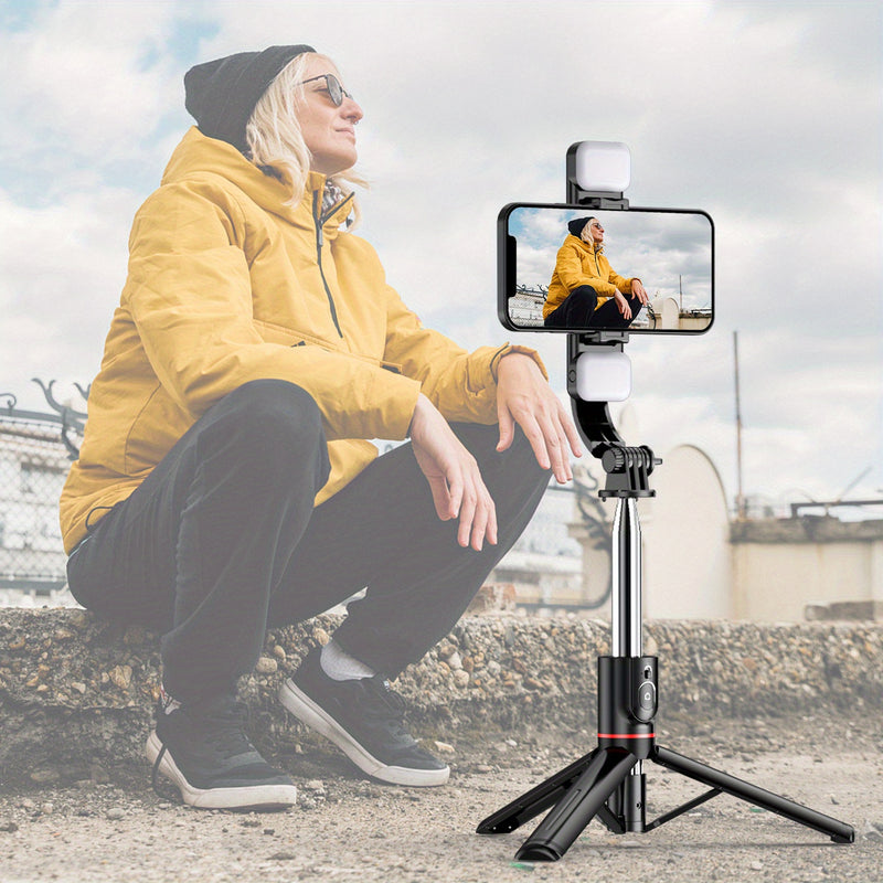 Trépied flexible extra long de 45 pouces pour téléphone, perche à selfie avec deux lumières de remplissage, trépied amélioré, télécommande amovible, compatible avec iPhone 14/14 Pro/13/13 Pro/12/12 Pro/11/11 Pro/XS Max/XS/XR/X/8/7 et smartphones Android.