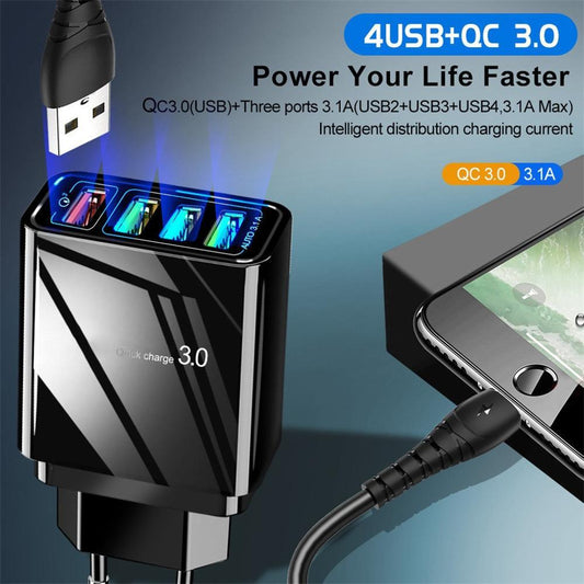 Chargeur de téléphone portable 4 USB éclairé, tête de charge 3 A