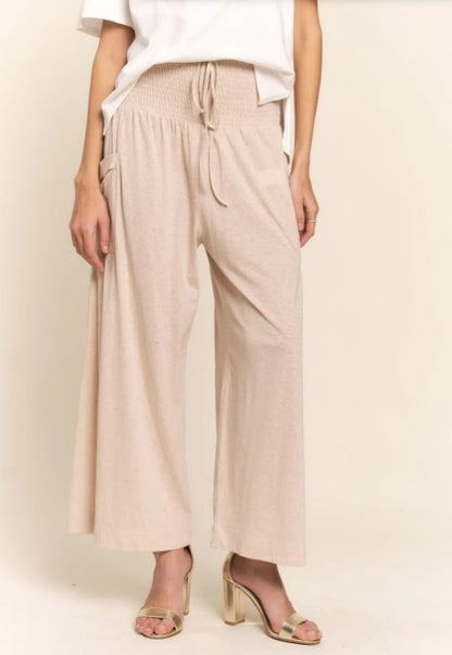 Pantalon large bohème à taille froncée avec poches J.NNA