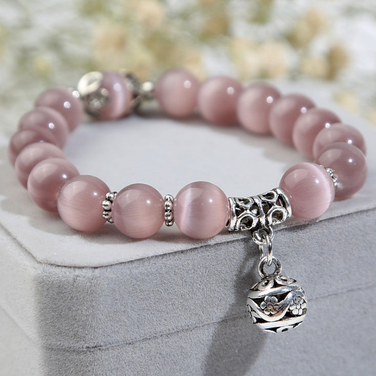 Bracelets en perles d'opale naturelle, bracelet en cristal, mode femme, bracelet vintage en acier inoxydable pour femme 