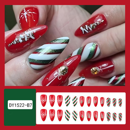 Lot de 24 faux ongles de Noël avec chapeau rayé et flocon de neige, autocollants pour nail art, pour fêtes, danses ou tenues de vacances