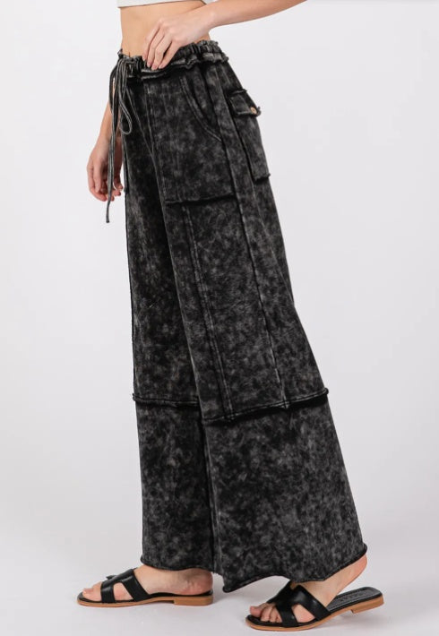 Pantalon large en tissu éponge délavé minéral SAGE FIG