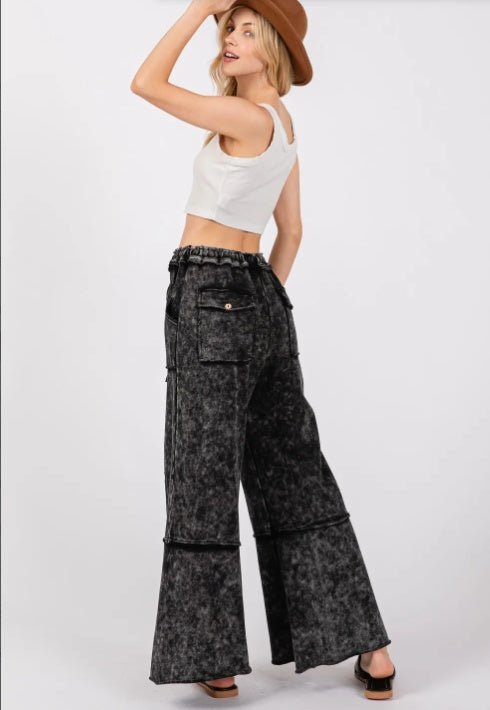 Pantalon large en tissu éponge délavé minéral SAGE FIG
