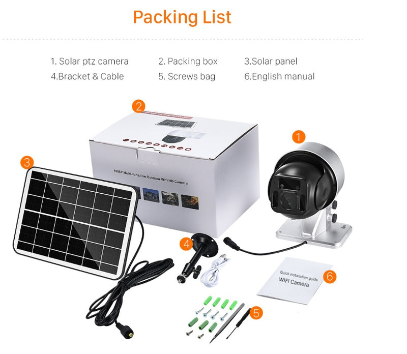 Caméra de surveillance WiFi sans fil à énergie solaire