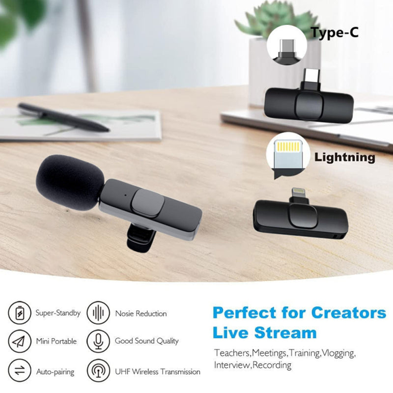 Microphone cravate sans fil, mini micro portable pour enregistrement audio et vidéo, pour iPhone, Android, batterie longue durée, diffusion en direct, jeux