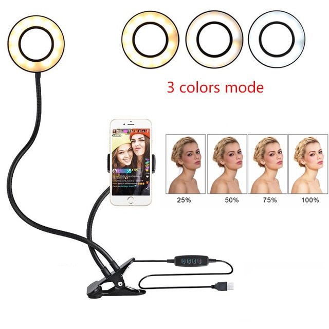 Anneau lumineux LED pour selfie, éclairage de maquillage réglable en direct, support de 8 cm