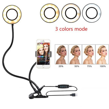 Anneau lumineux LED pour selfie, éclairage de maquillage réglable en direct, support de 8 cm