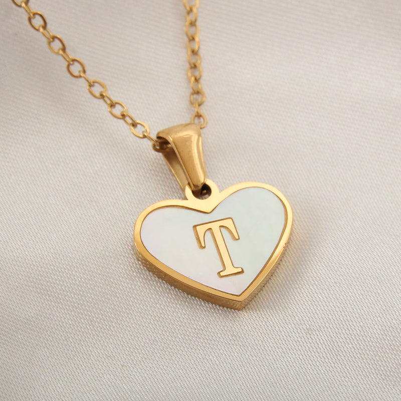 Collier 26 lettres en forme de cœur, coquillage blanc, chaîne de clavicule, tendance, personnalisé, bijoux pour femmes, Saint-Valentin
