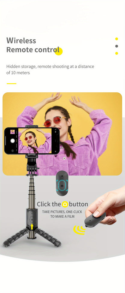 📸 Selfie Stick &amp; Trépied Compact en Aluminium – Tout-en-un avec Télécommande Sans Fil