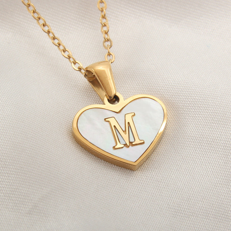 Collier 26 lettres en forme de cœur, coquillage blanc, chaîne de clavicule, tendance, personnalisé, bijoux pour femmes, Saint-Valentin