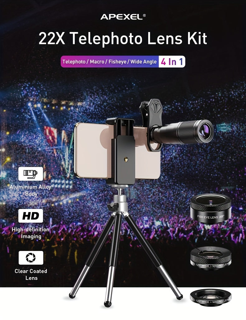 📸🔭 Kit APEXEL HD 22X Zoom – Transformez votre Smartphone en Caméra Pro !