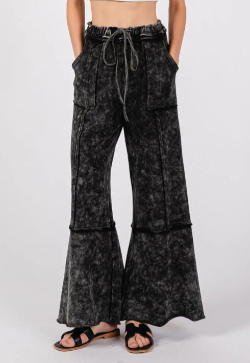 Pantalon large en tissu éponge délavé minéral SAGE FIG