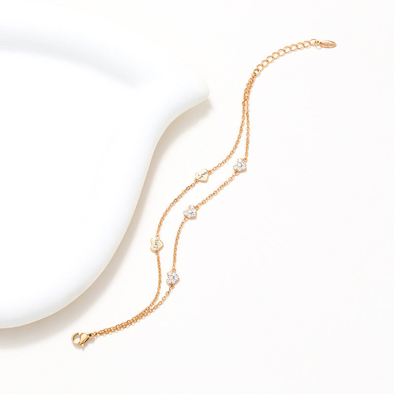 Bracelet en alliage plaqué or en forme de cœur, double couche, léger, luxueux et simple