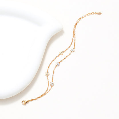 Bracelet en alliage plaqué or en forme de cœur, double couche, léger, luxueux et simple