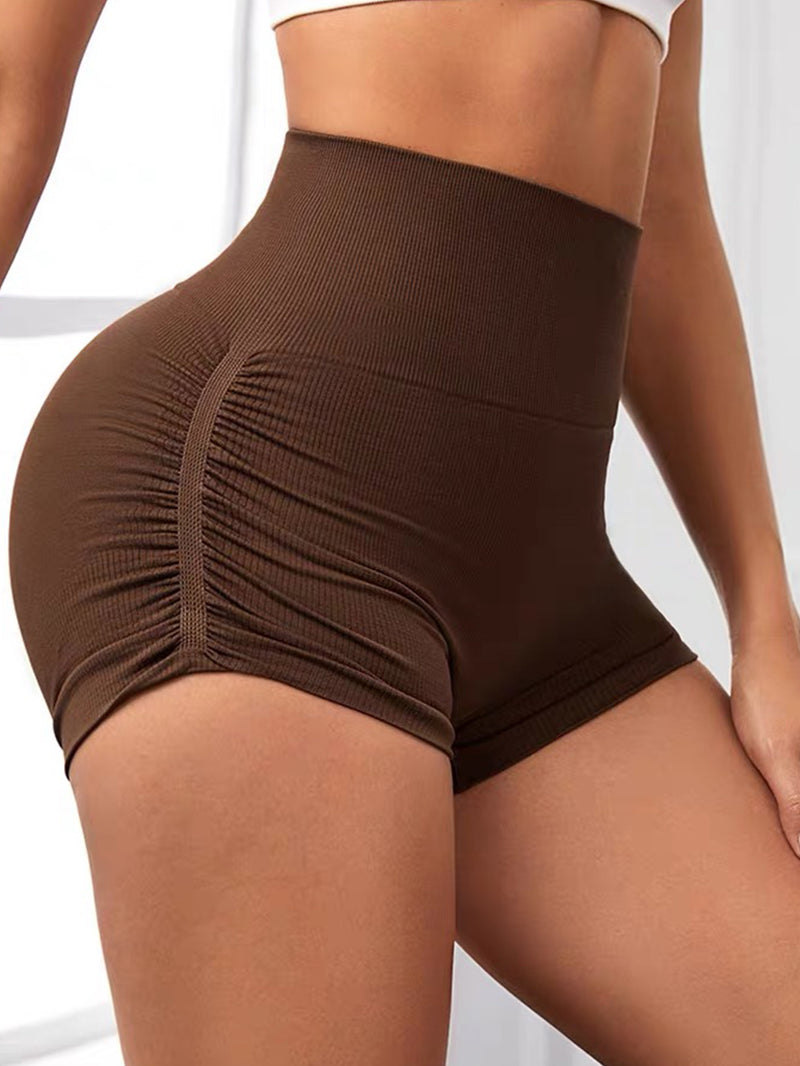 Short d'entraînement pour femme, taille haute, effet froissé, effet lifting des fesses, pour le yoga, la gym, sans coutures