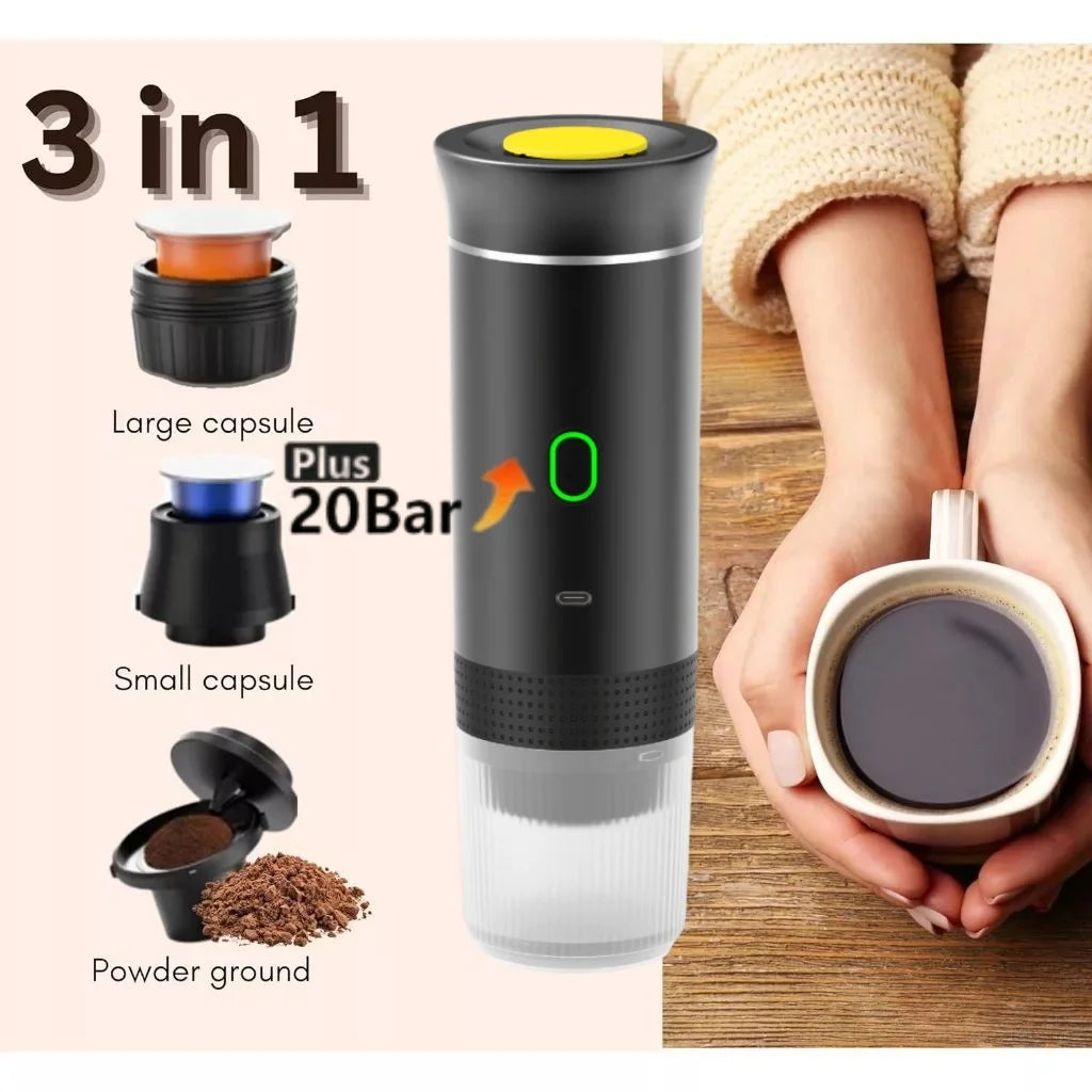 Wireless Portable Coffee Maker Espresso Coffee Maker for Car Home Camping Coffee Maker 3-In-1 Capsule Powder Travel Coffee Maker