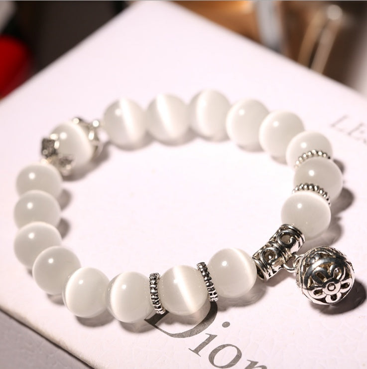 Bracelets en perles d'opale naturelle, bracelet en cristal, mode femme, bracelet vintage en acier inoxydable pour femme 