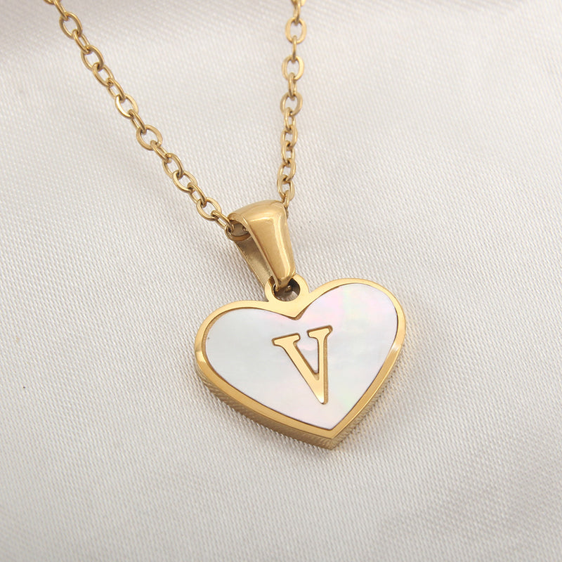 Collier 26 lettres en forme de cœur, coquillage blanc, chaîne de clavicule, tendance, personnalisé, bijoux pour femmes, Saint-Valentin