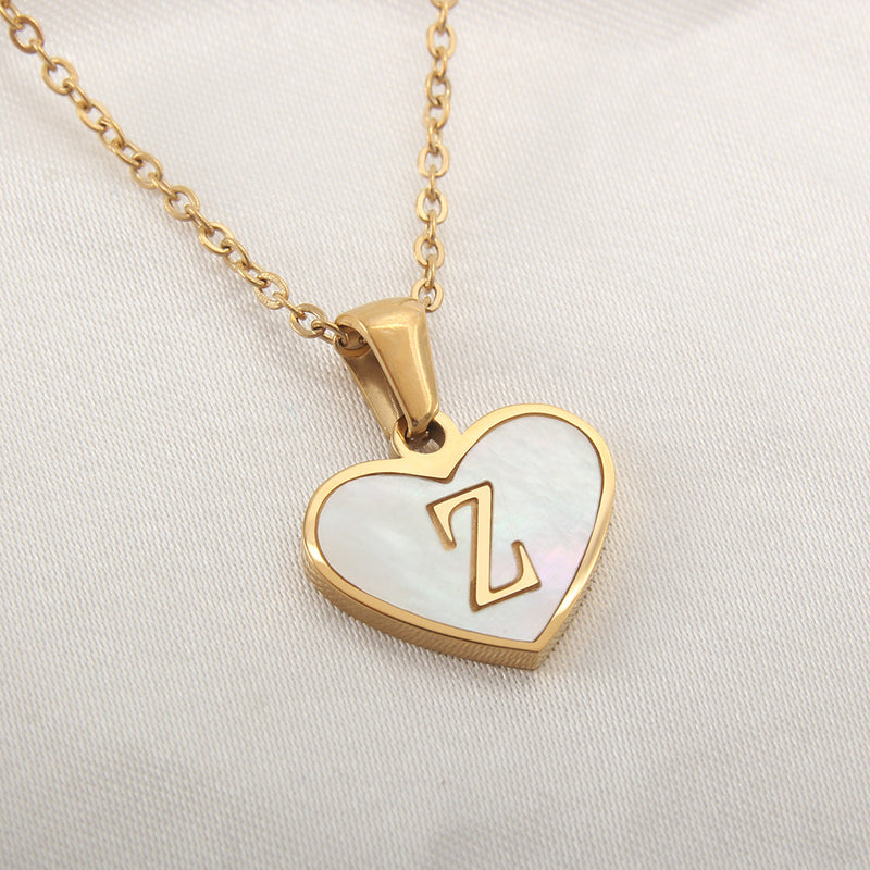 Collier 26 lettres en forme de cœur, coquillage blanc, chaîne de clavicule, tendance, personnalisé, bijoux pour femmes, Saint-Valentin