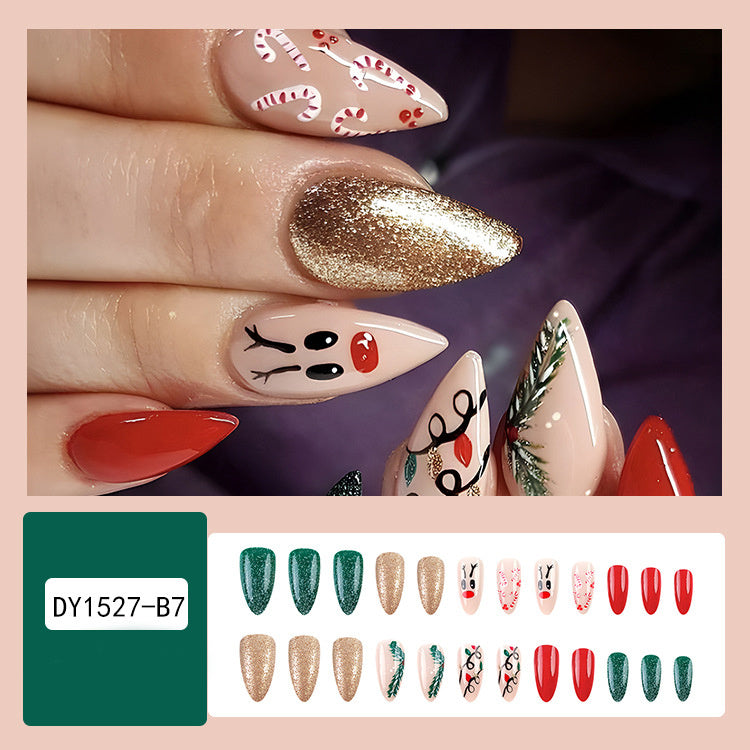 Lot de 24 faux ongles de Noël avec chapeau rayé et flocon de neige, autocollants pour nail art, pour fêtes, danses ou tenues de vacances