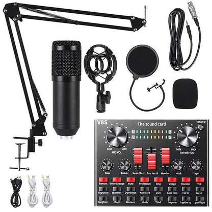 BM800 Xlr Microphone V8S Live Sound Card Podcast Condenser Microfone Para PC Professional Studio Record Equipment Kit Soundcard
