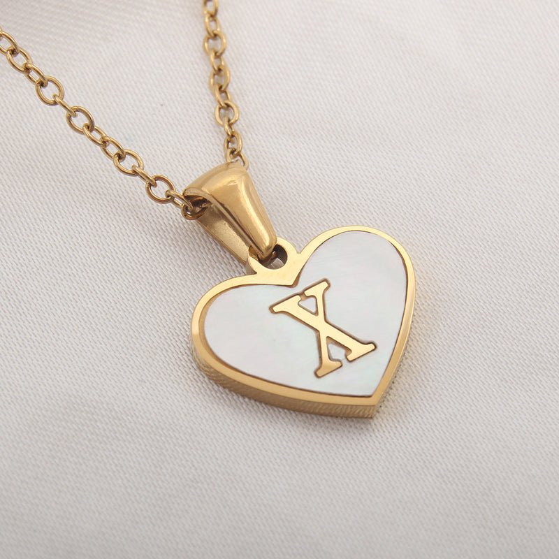 Collier 26 lettres en forme de cœur, coquillage blanc, chaîne de clavicule, tendance, personnalisé, bijoux pour femmes, Saint-Valentin