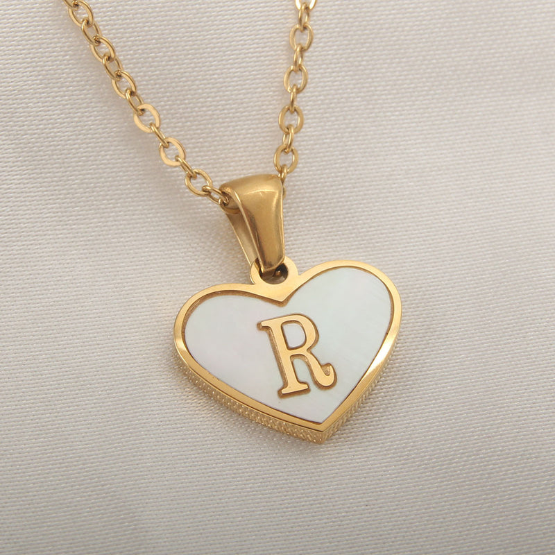 Collier 26 lettres en forme de cœur, coquillage blanc, chaîne de clavicule, tendance, personnalisé, bijoux pour femmes, Saint-Valentin
