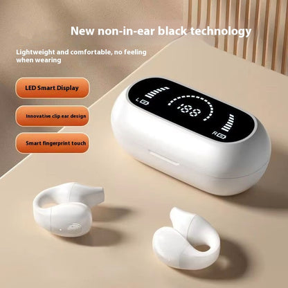 Casque d'écoute à conduction osseuse avec clip d'oreille, compatible Bluetooth 5.2, hi-fi, sans fil, tactile, mains libres, antibruit, avec micro