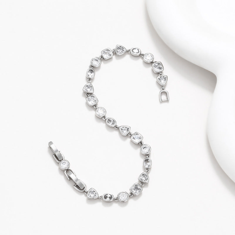 Bracelet géométrique exquis entièrement en diamants de style coréen de luxe abordable
