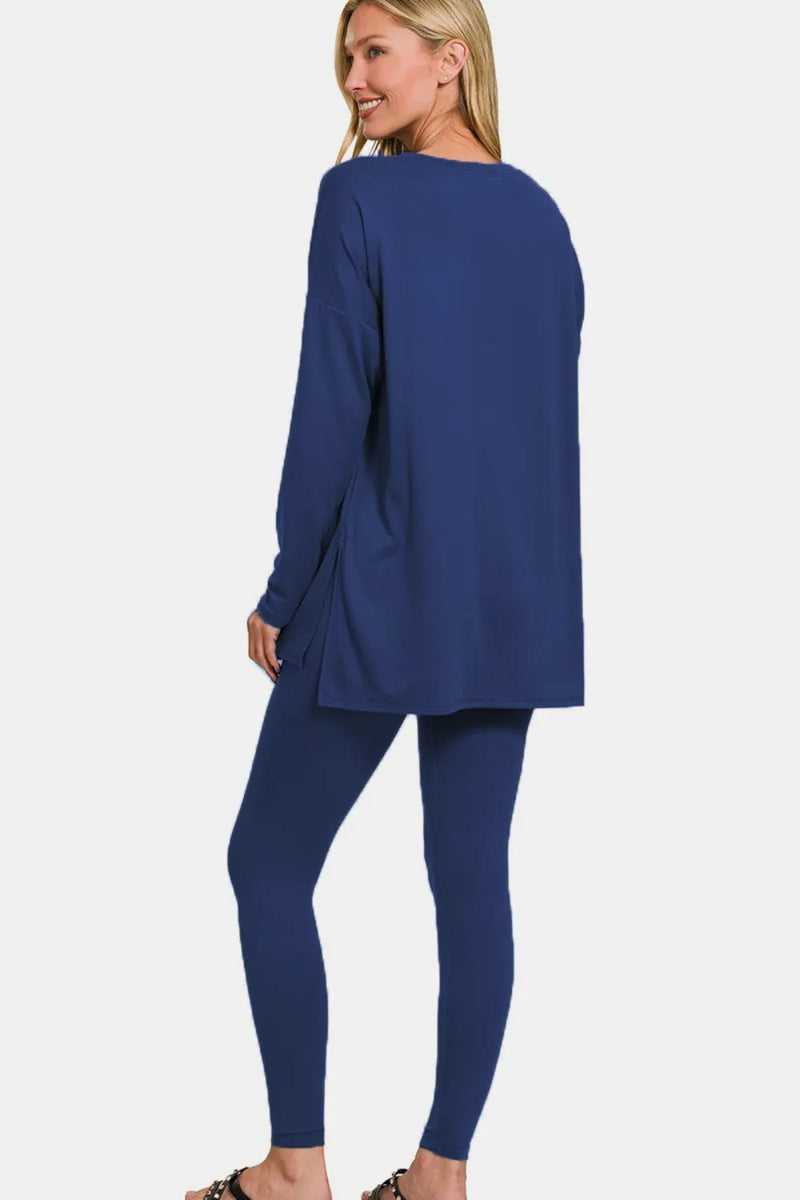 Ensemble haut et leggings Zenana en microfibre brossée pleine grandeur