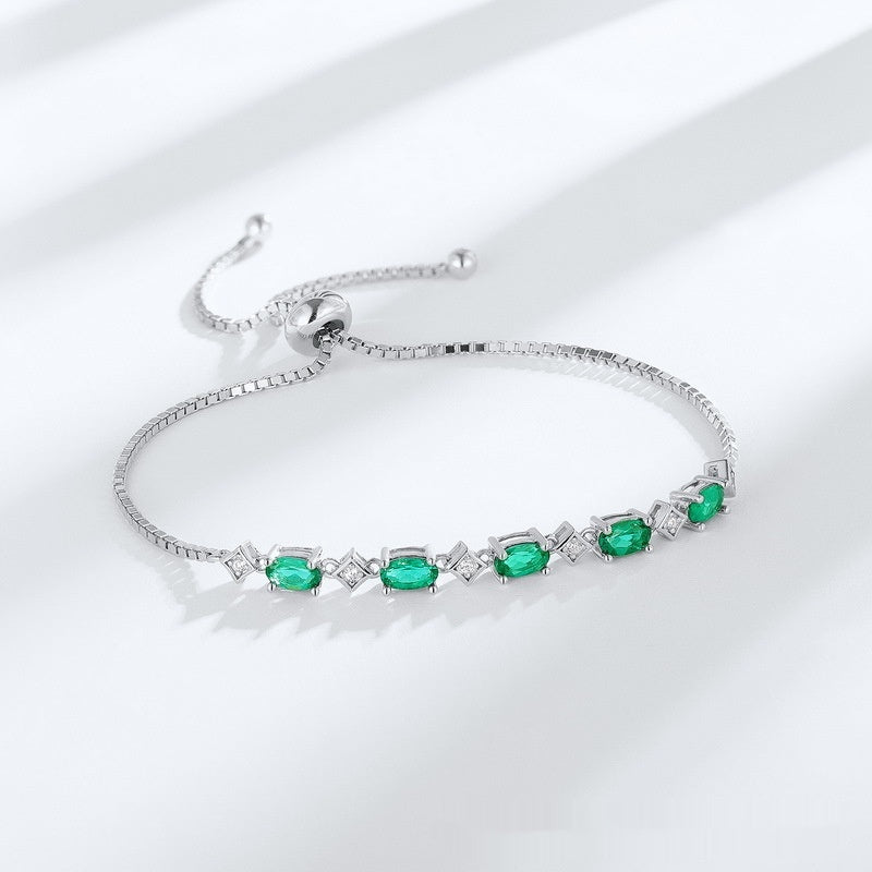 Bracelet élégant en argent S925 en forme d'œuf avec émeraude cultivée