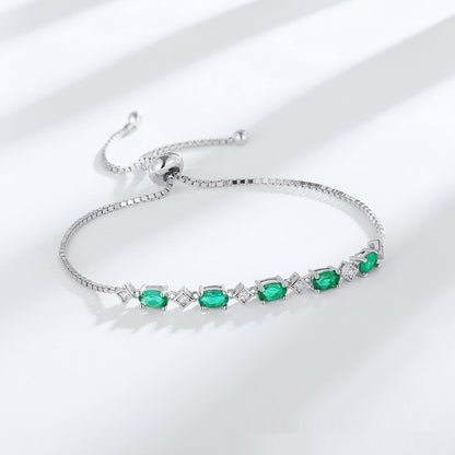 Bracelet élégant en argent S925 en forme d'œuf avec émeraude cultivée