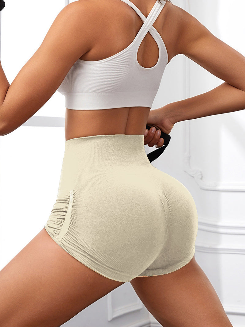 Short d'entraînement pour femme, taille haute, effet froissé, effet lifting des fesses, pour le yoga, la gym, sans coutures