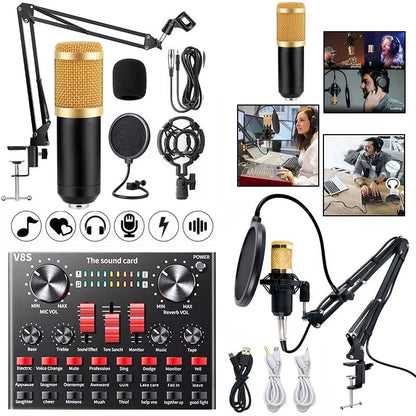 BM800 Xlr Microphone V8S Live Sound Card Podcast Condenser Microfone Para PC Professional Studio Record Equipment Kit Soundcard