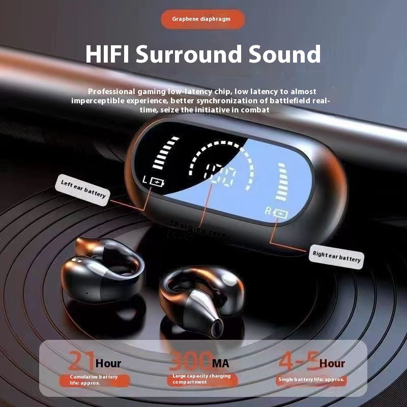 Casque d'écoute à conduction osseuse avec clip d'oreille, compatible Bluetooth 5.2, hi-fi, sans fil, tactile, mains libres, antibruit, avec micro