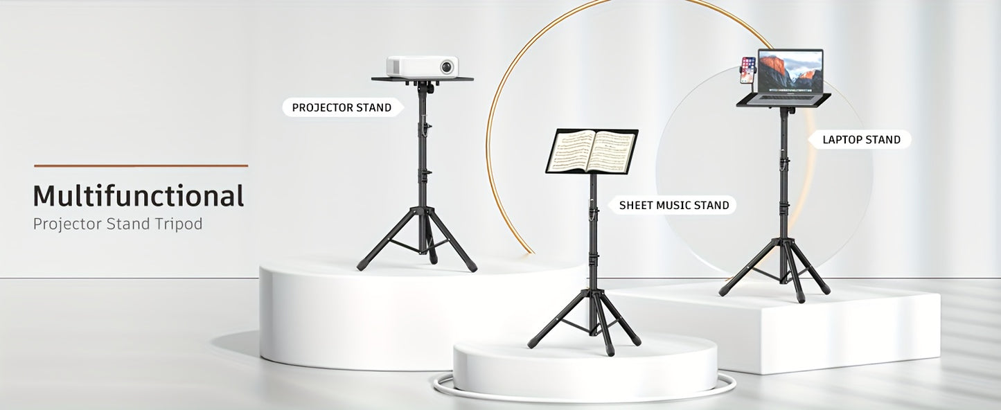 Trépied de projecteur réglable en hauteur (23,5" à 46,5") avec col de cygne et support pour téléphone et ordinateur portable.