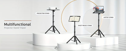 Trépied de projecteur réglable en hauteur (23,5" à 46,5") avec col de cygne et support pour téléphone et ordinateur portable.