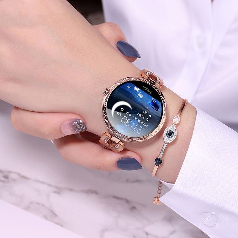 Montre connectée tendance pour femmes, étanche, avec moniteur de fréquence cardiaque et de sport