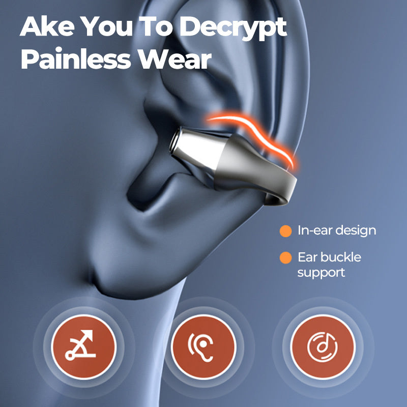 Casque d'écoute à conduction osseuse avec clip d'oreille, compatible Bluetooth 5.2, hi-fi, sans fil, tactile, mains libres, antibruit, avec micro